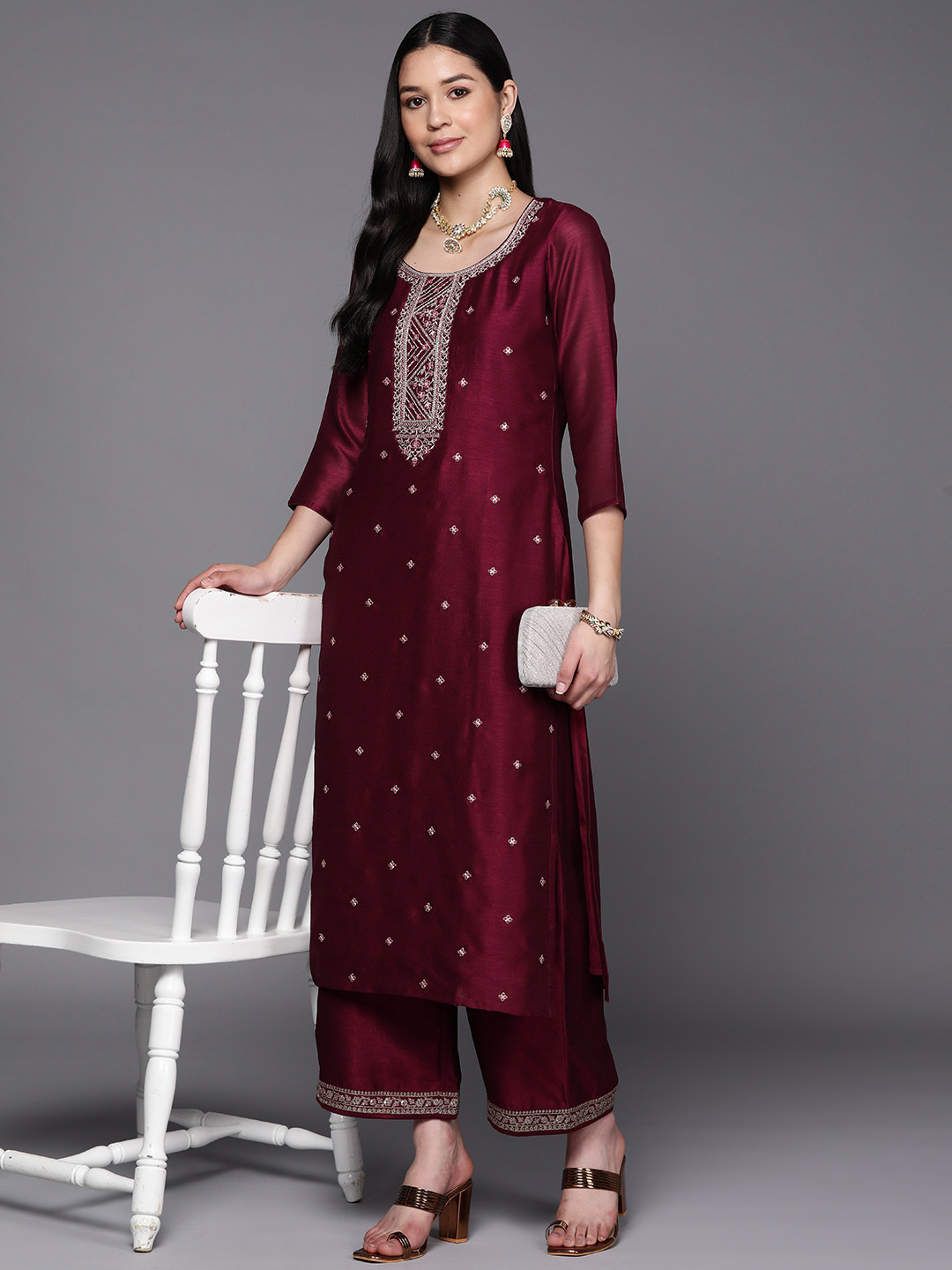 

Libas Women Maroon Embroidered Kurta