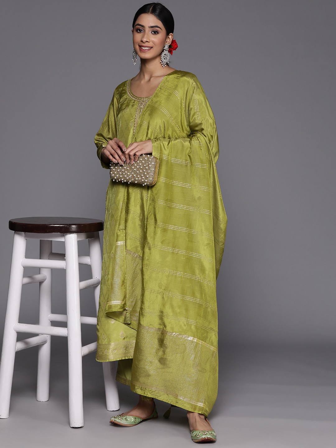 

Libas Women Floral Embroidered Kurta With Trousers & Dupatta, Green