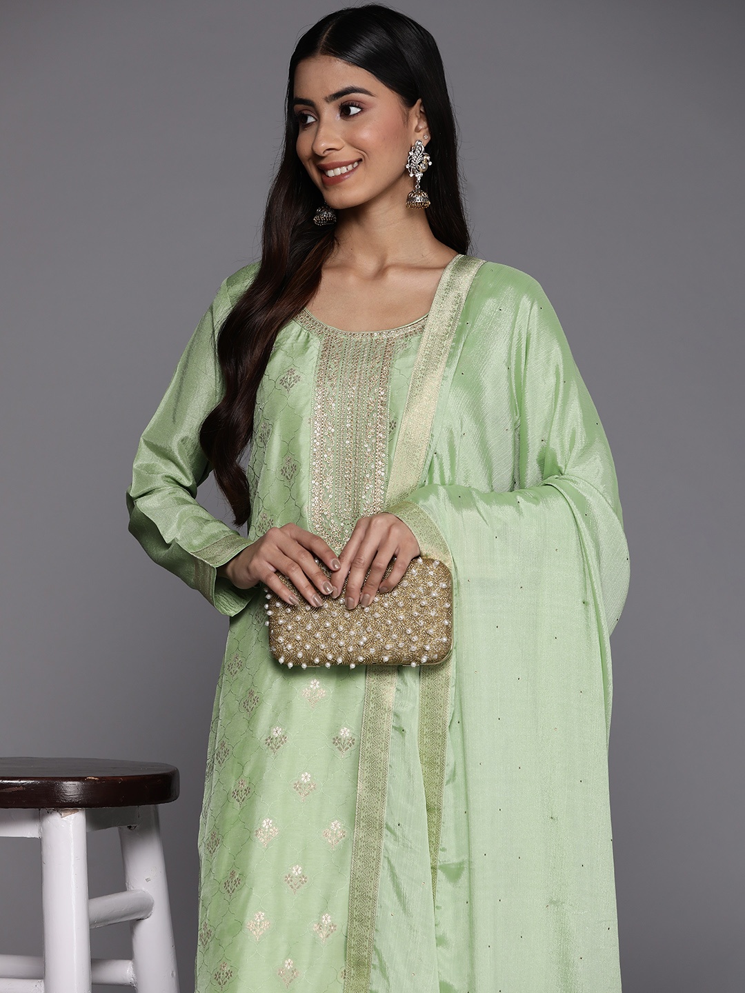 

Libas Women Green Kurta with Trousers & With Dupatta