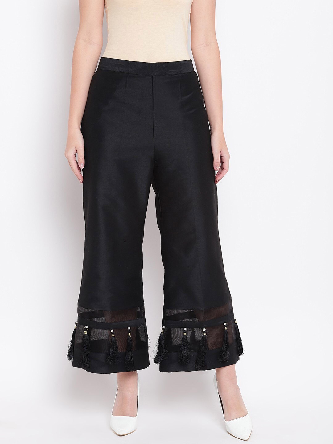 

RIVI Women Straight Pure Cotton Palazzos, Black