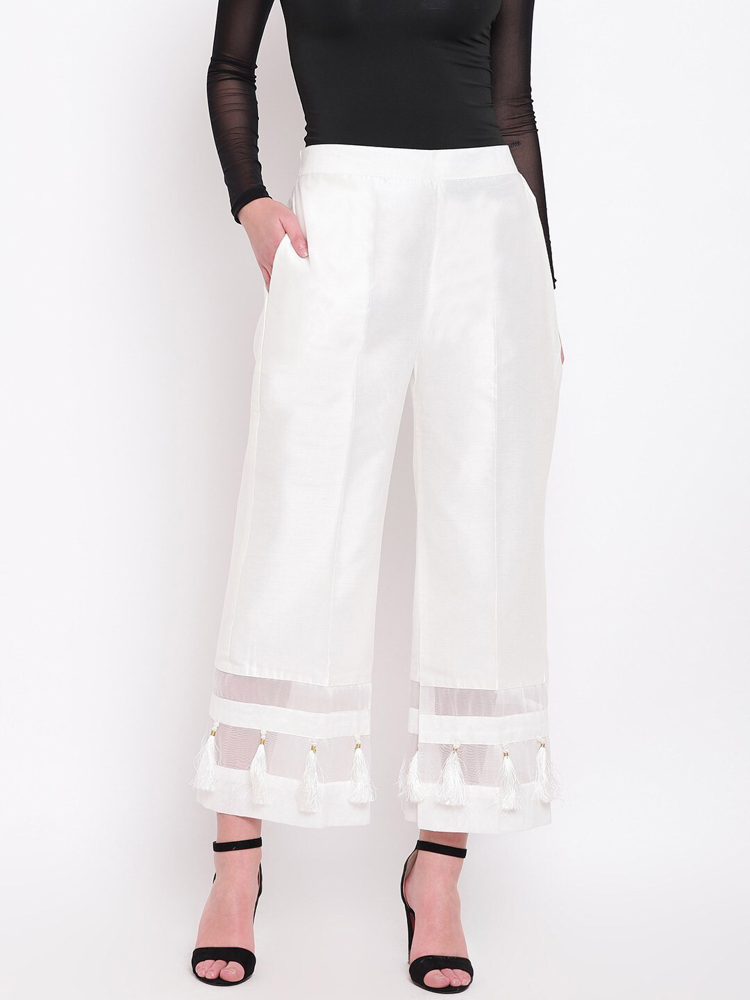 

RIVI Women Straight Pure Cotton Palazzos, Off white