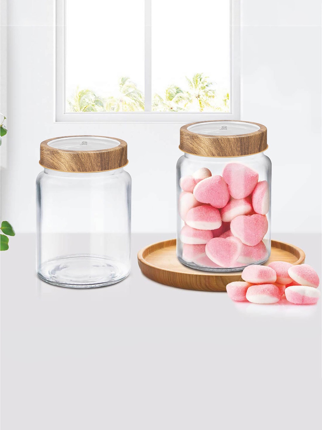 

Treo Woody Radius Storage Glass Set of 6 Transparent Jar 310 ml Each