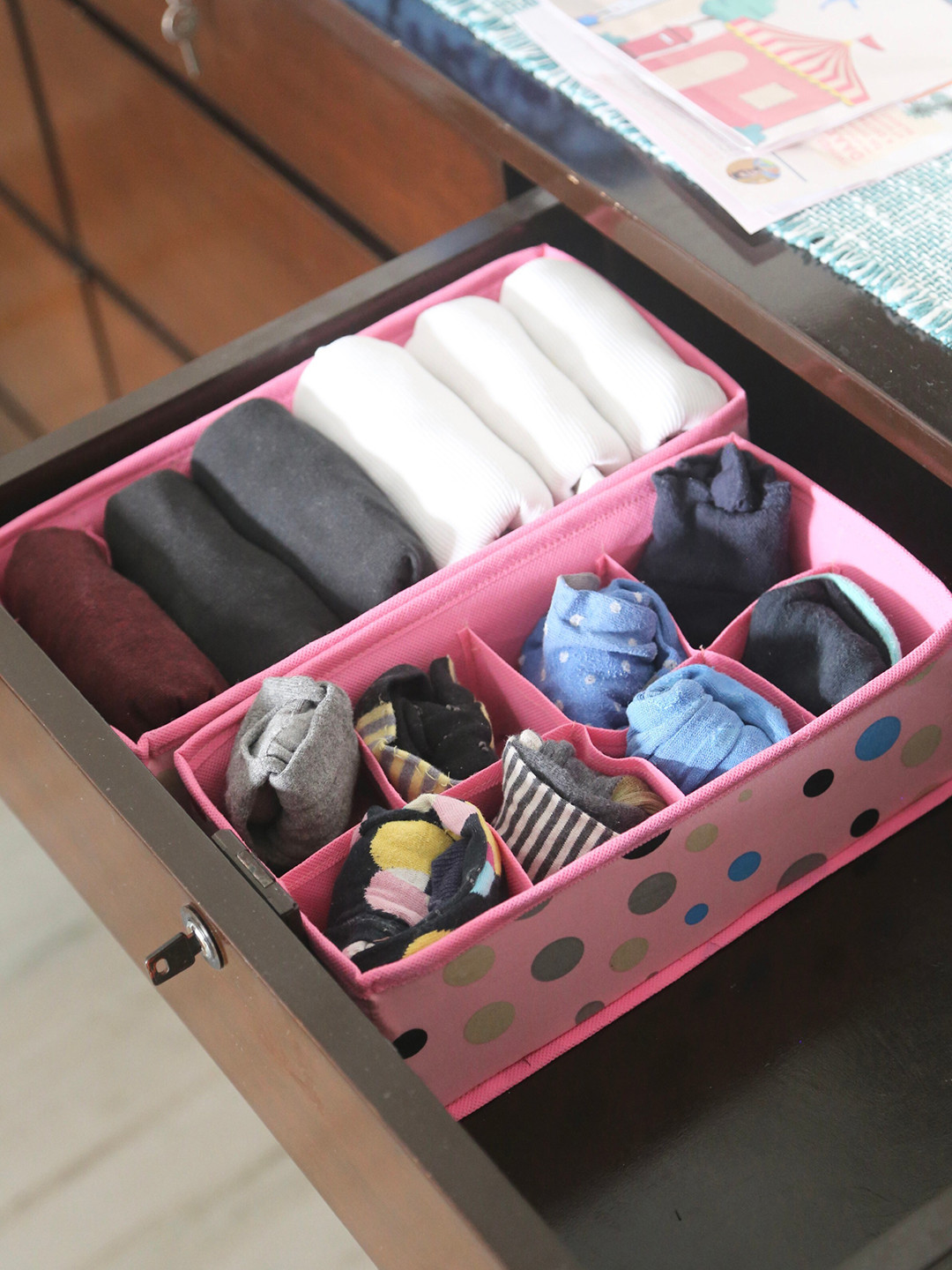 

My Gift Booth 2 Pcs Pink & Blue Polka Dot Printed Cotton Drawer Organizers