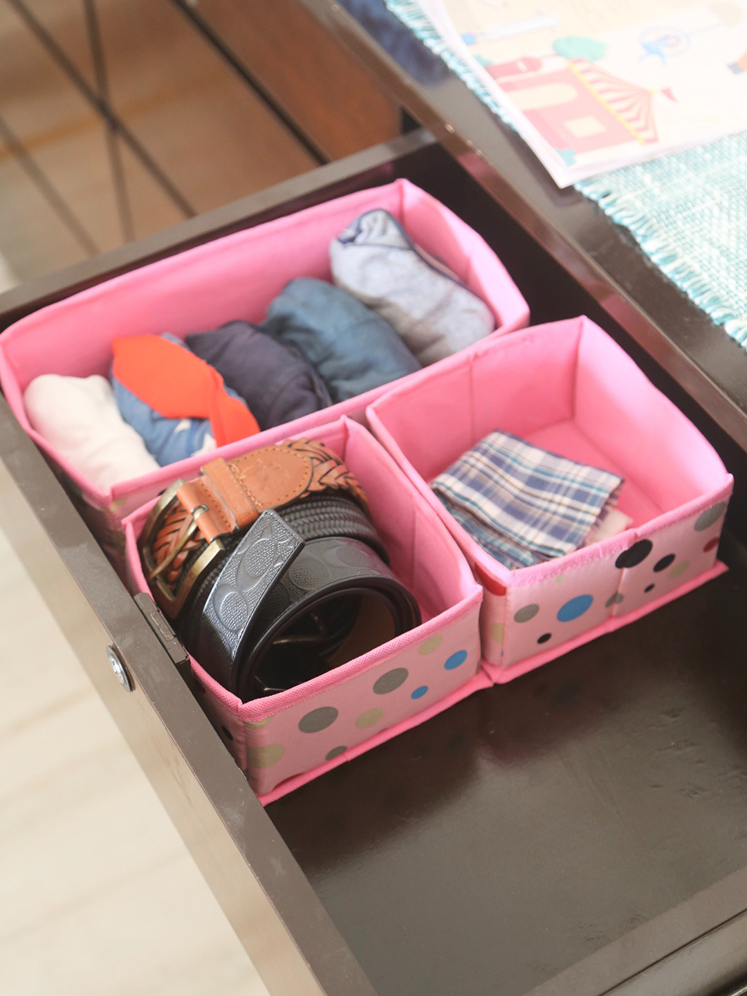 

My Gift Booth 3 Pieces Pink & Blue Printed Cotton Organisers