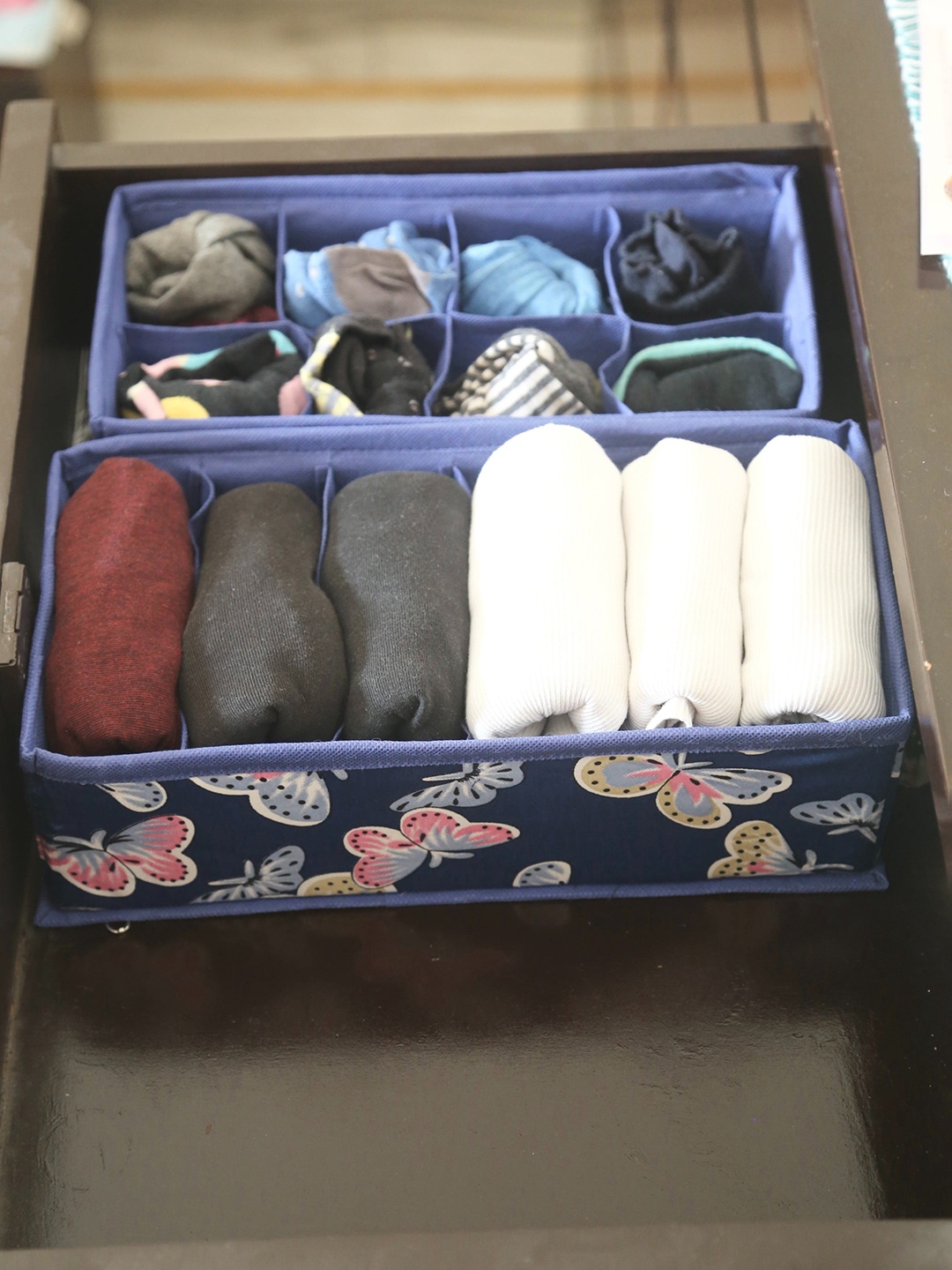 

My Gift Booth 2-Pcs Blue & Pink Butterfly Printed Cotton Drawer Organizers