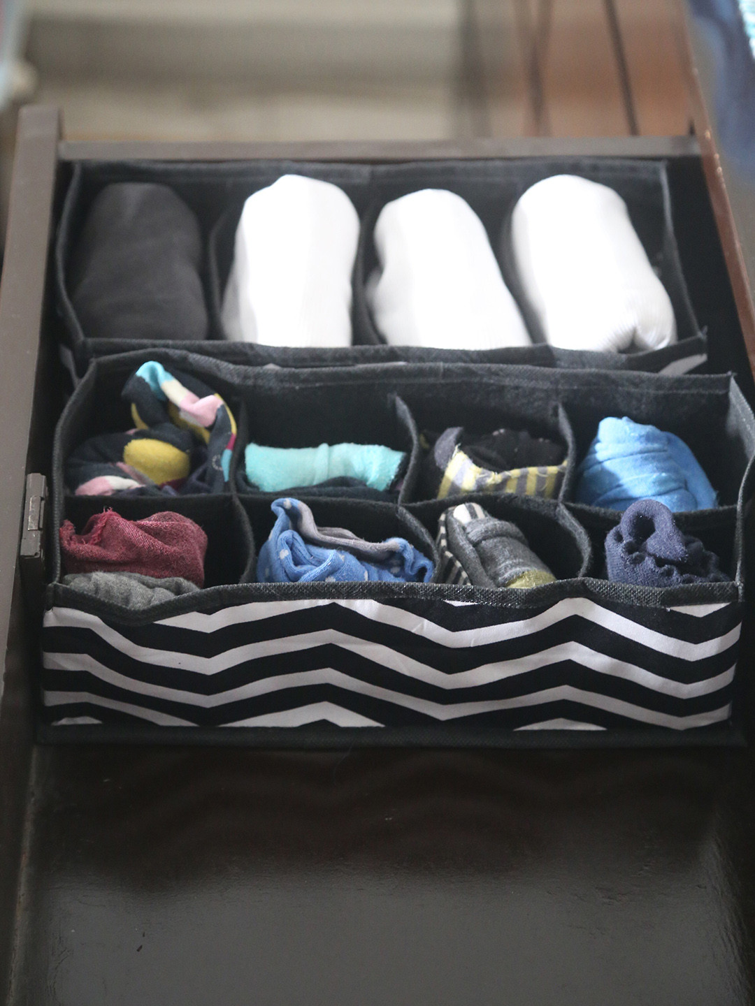 

My Gift Booth 2 Pcs Black & White Chevron Printed Cotton Organisers