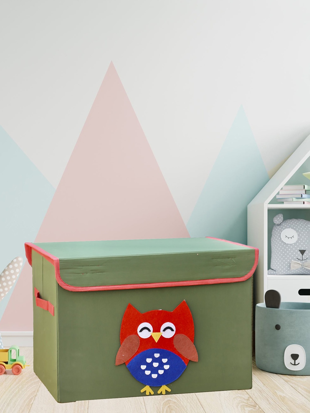 

My Gift Booth Olive-Green & Red Owl Patch Patterned Cotton Organisers With Lid