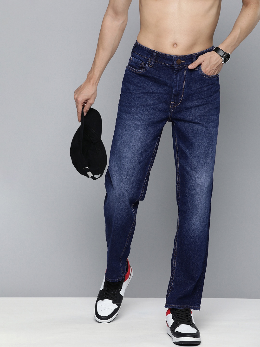 

HERE&NOW Men Mid Rise Light Fade Dark Shade Stretchable Jeans, Blue