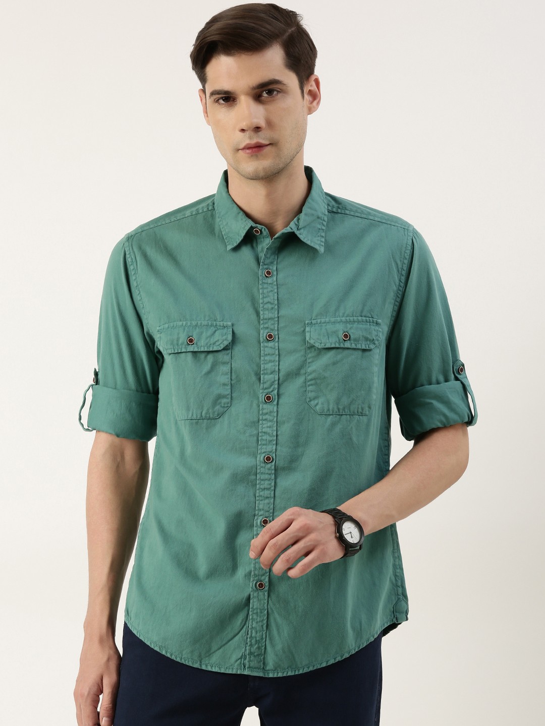 

IVOC Men Standard Twill Pure Cotton Casual Shirt, Blue