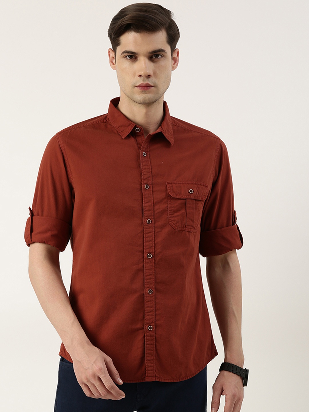 

IVOC Men Standard Pure Cotton Casual Shirt, Rust