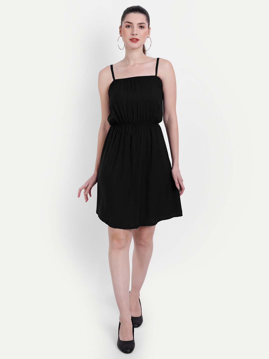 

Globon Impex Shoulder Strap Fit & Flare Dress, Black