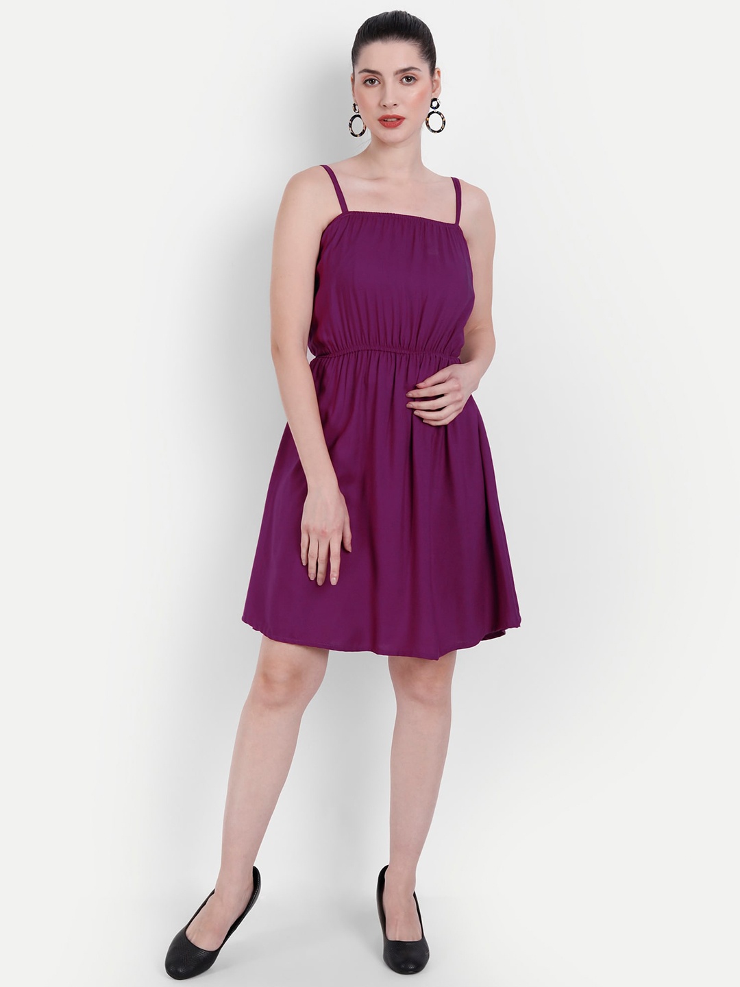 

Globon Impex Shoulder Straps Fit & Flare Dress, Purple