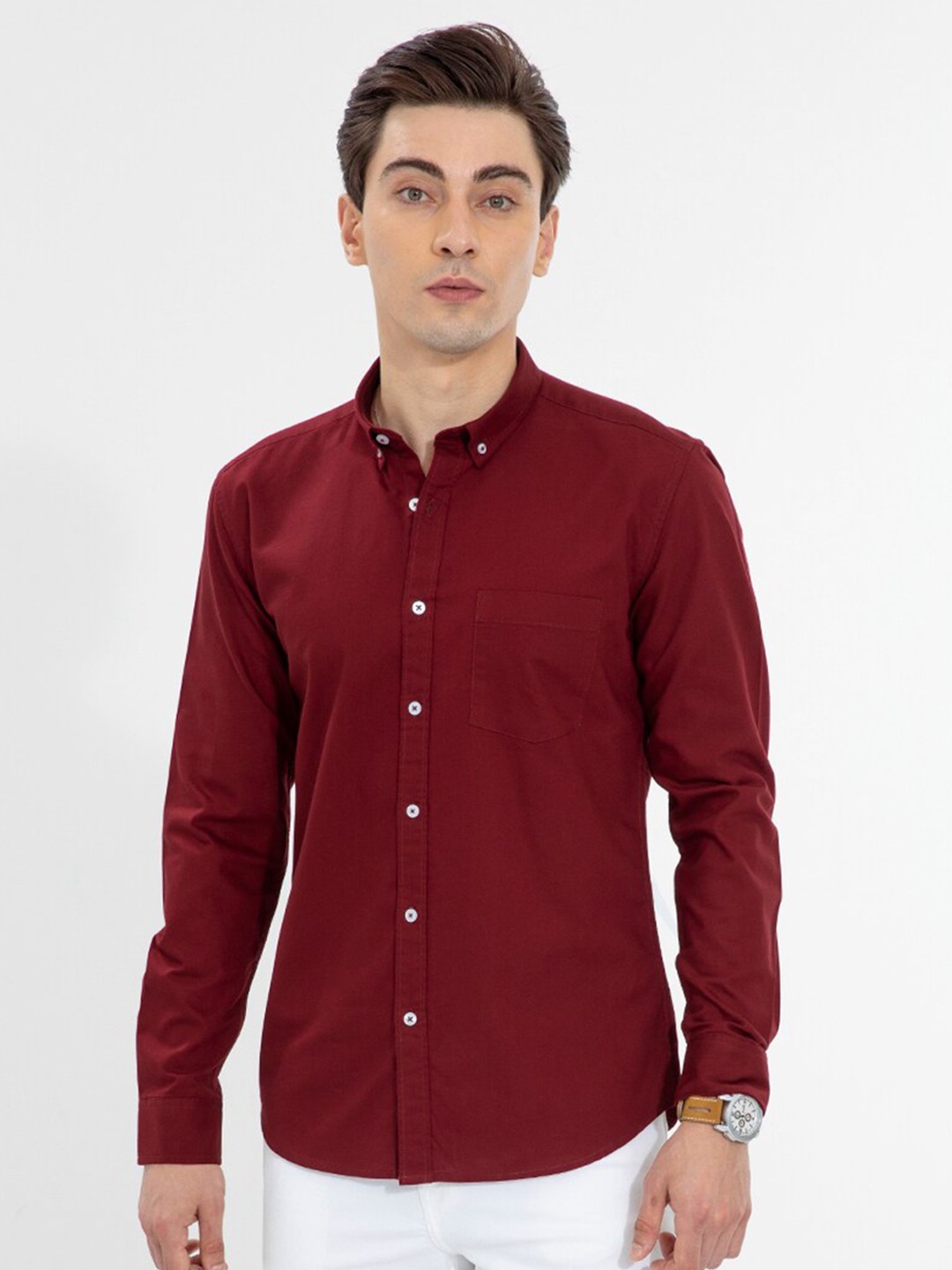 

Snitch Men Slim Fit Casual Cotton Shirt, Maroon