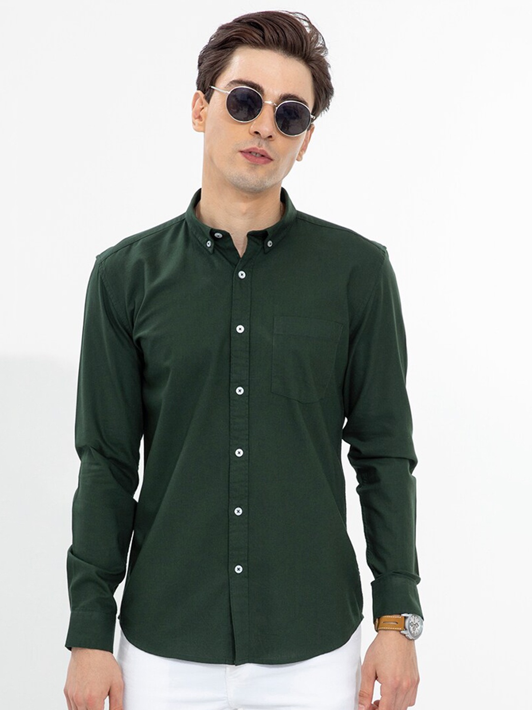 

Snitch Men Slim Fit Casual Cotton Shirt, Olive