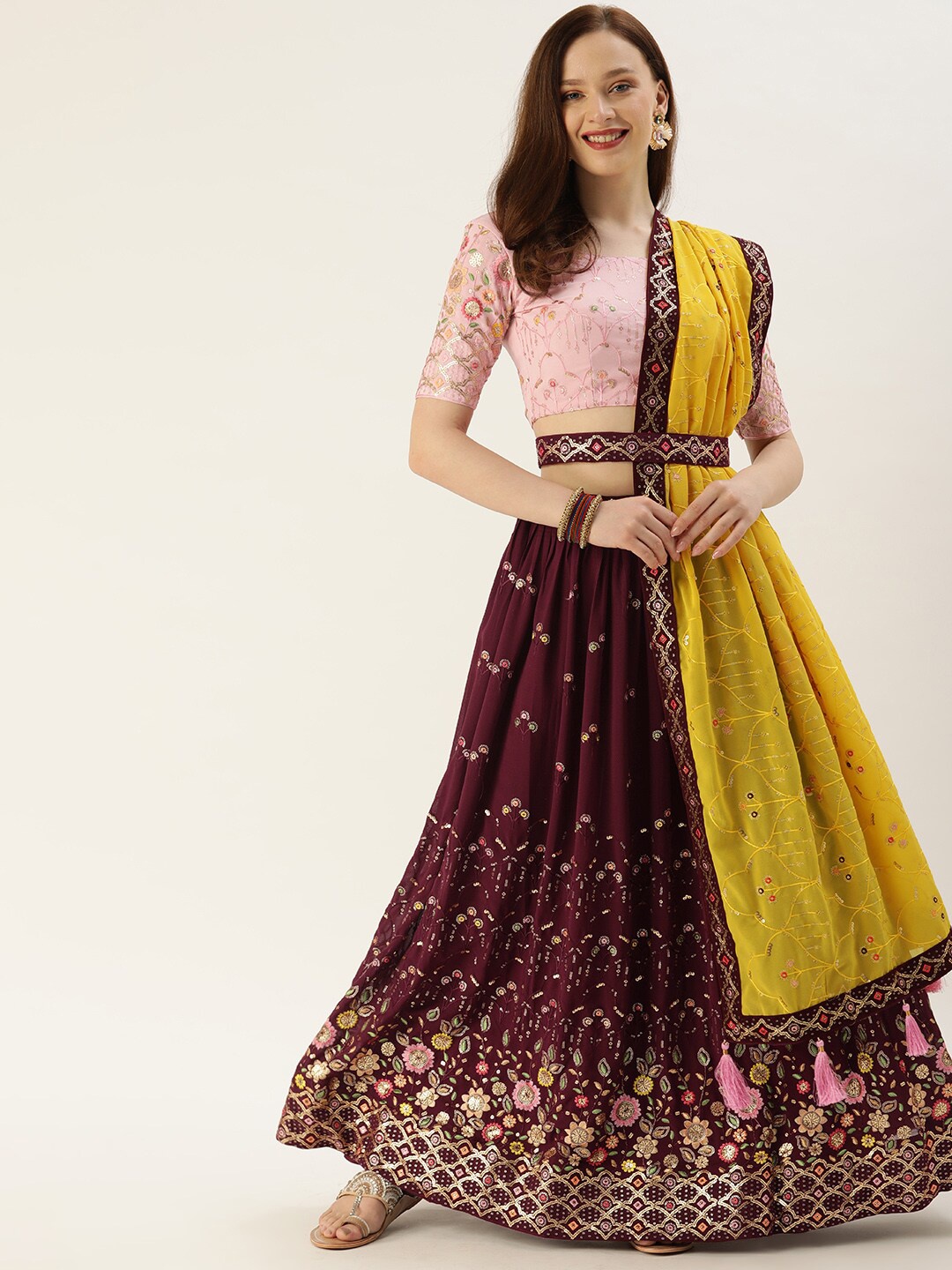 

Zainab chottani Embroidered Semi-Stitched Lehenga & Unstitched Blouse With Dupatta, Purple