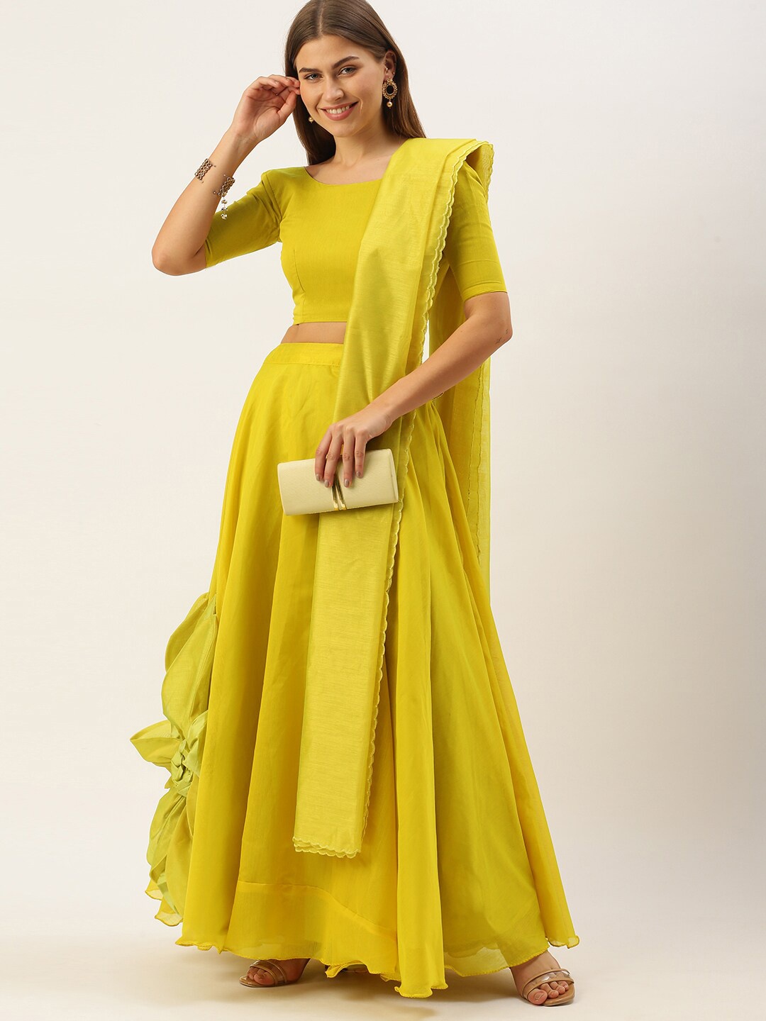 

Zainab chottani Semi-Stitched Lehenga & Unstitched Blouse With Dupatta, Lime green