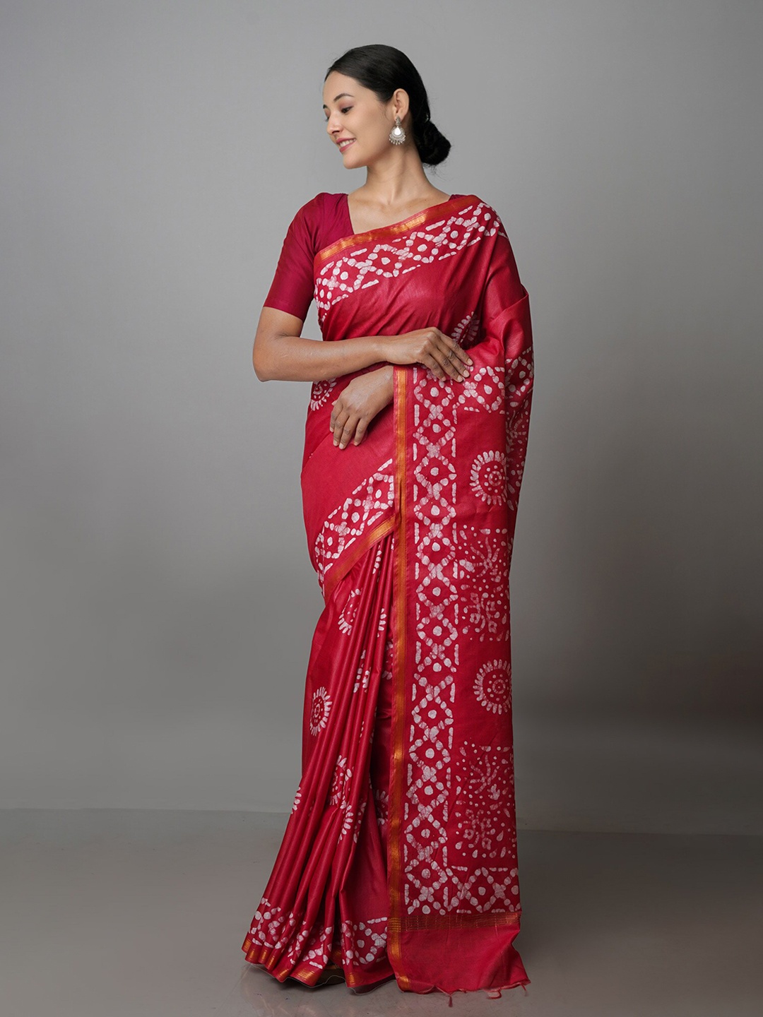 

Unnati Silks Batik Zari Pure Silk Chanderi Saree, Red