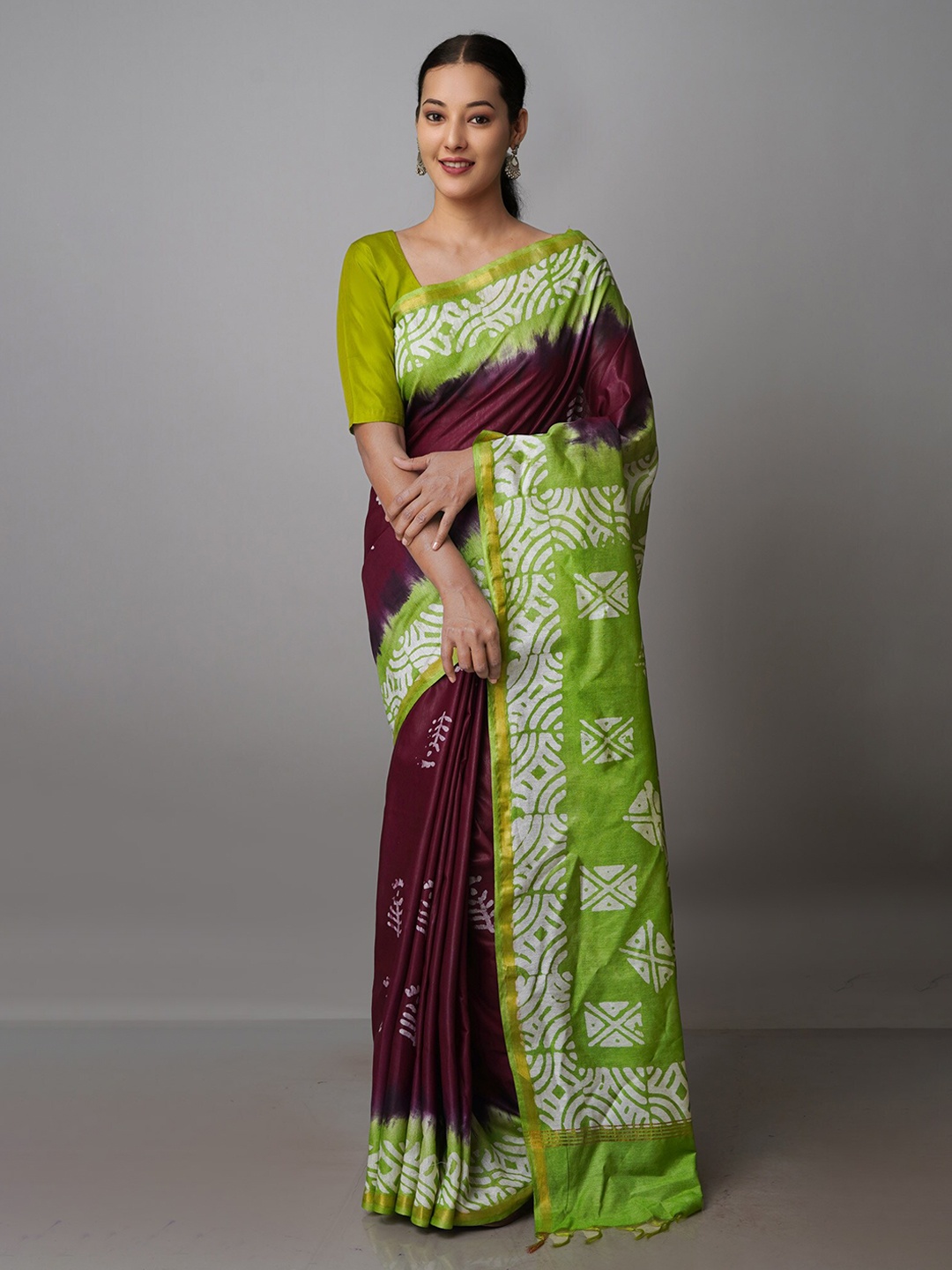 

Unnati Silks Batik Zari Pure Silk Chanderi Saree, Red