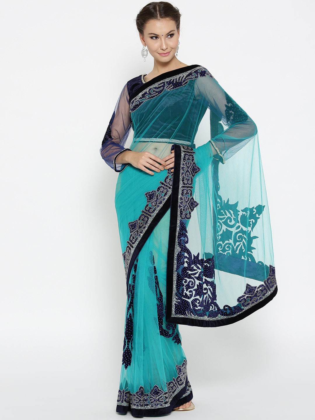 

Chhabra 555 Green Embellished Net Saree