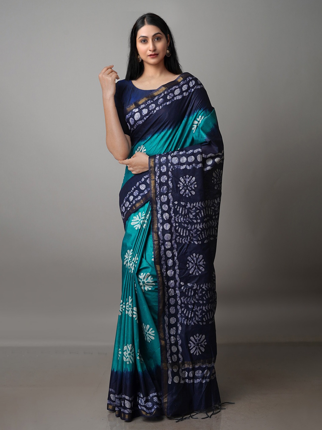 

Unnati Silks Batik Zari Pure Silk Chanderi Saree, Green