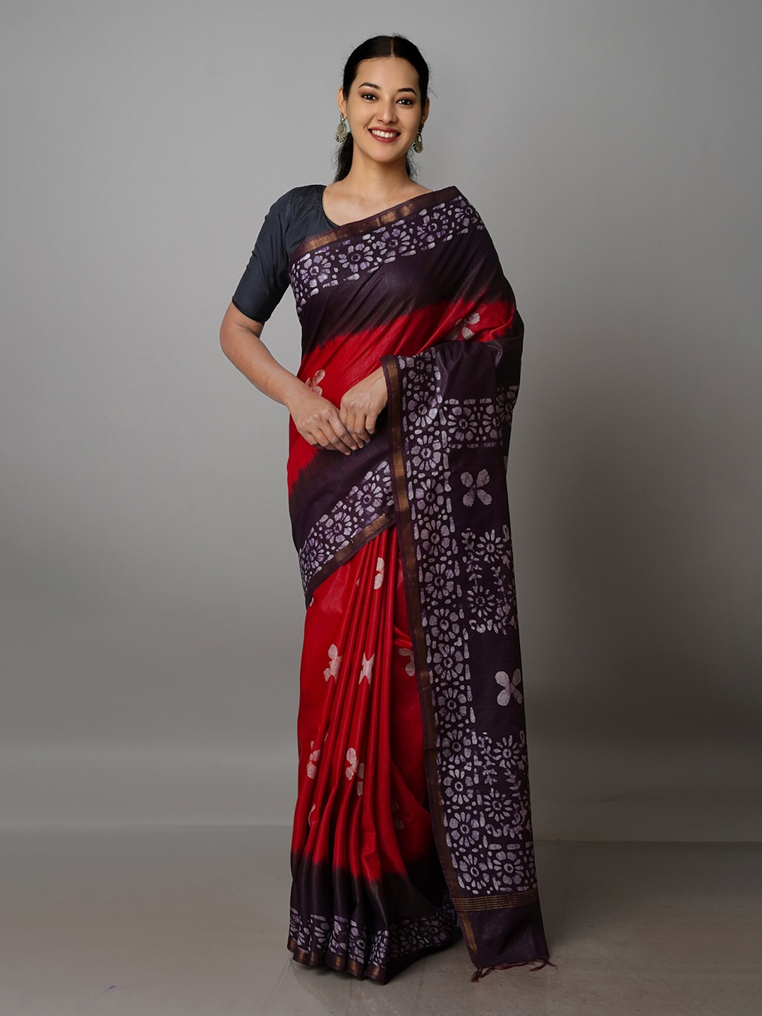 

Unnati Silks Batik Zari Pure Silk Chanderi Saree, Red
