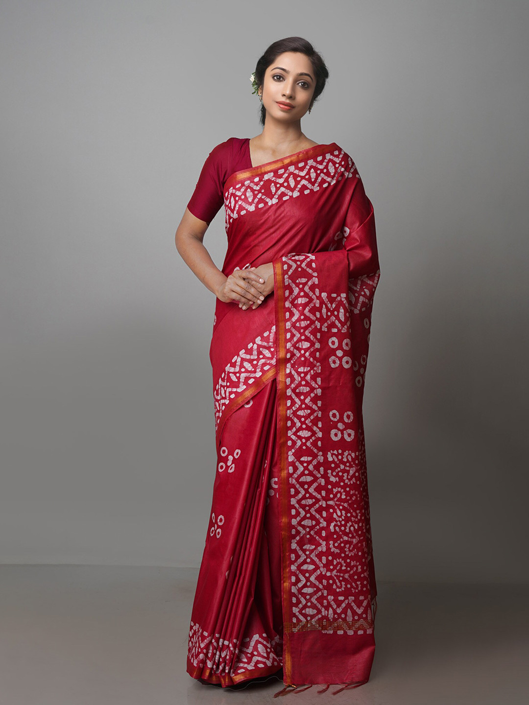

Unnati Silks Batik Zari Pure Silk Chanderi Saree, Burgundy