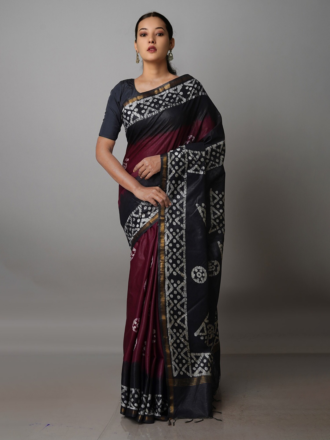 

Unnati Silks Batik Zari Pure Silk Chanderi Saree, Burgundy