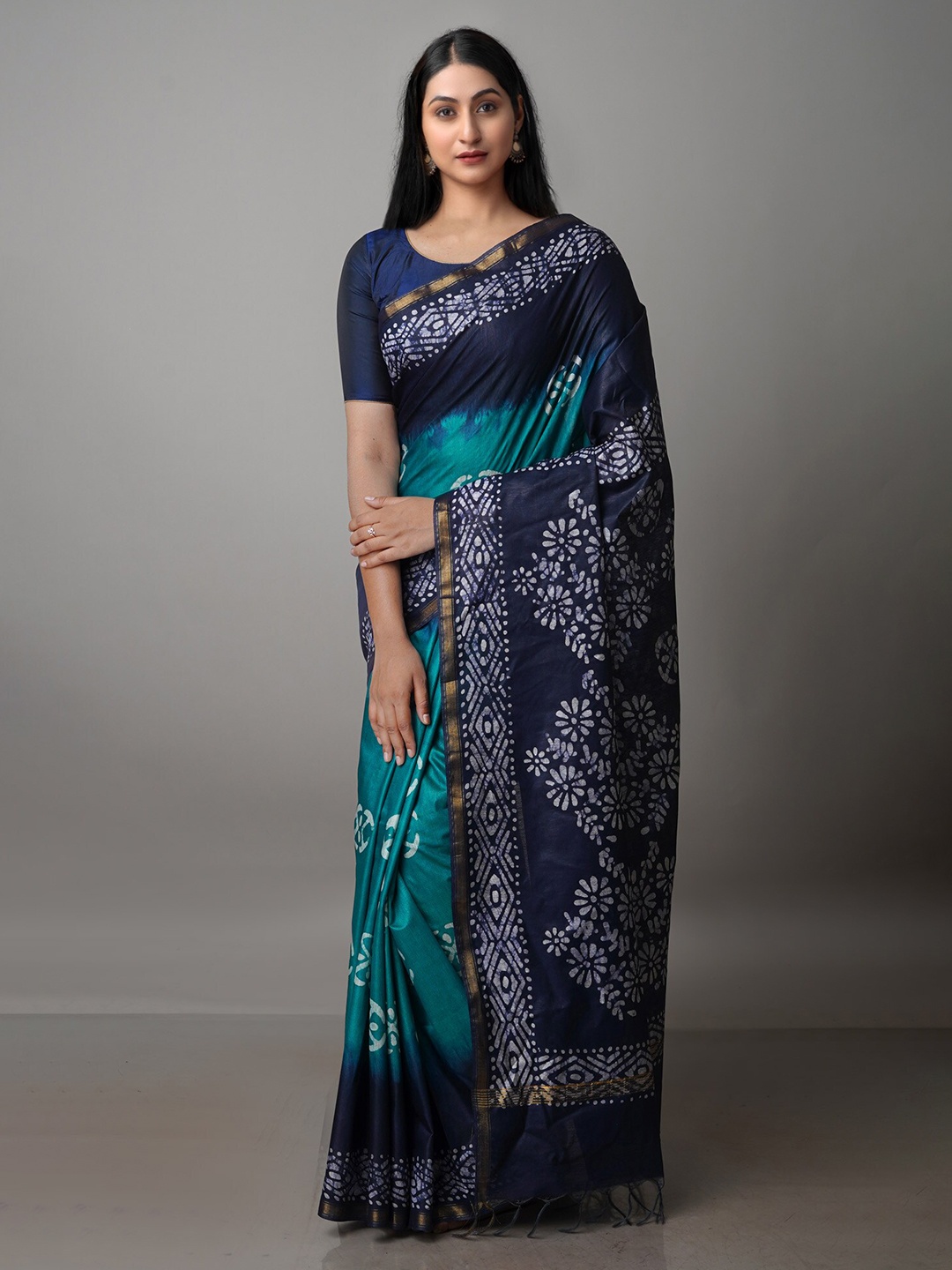 

Unnati Silks Batik Pure Silk Chanderi Saree, Green