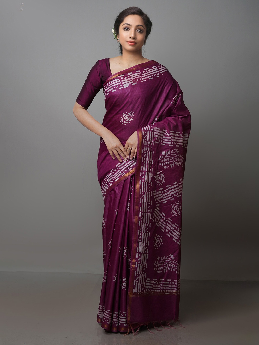 

Unnati Silks Batik Zari Pure Silk Chanderi Saree, Purple