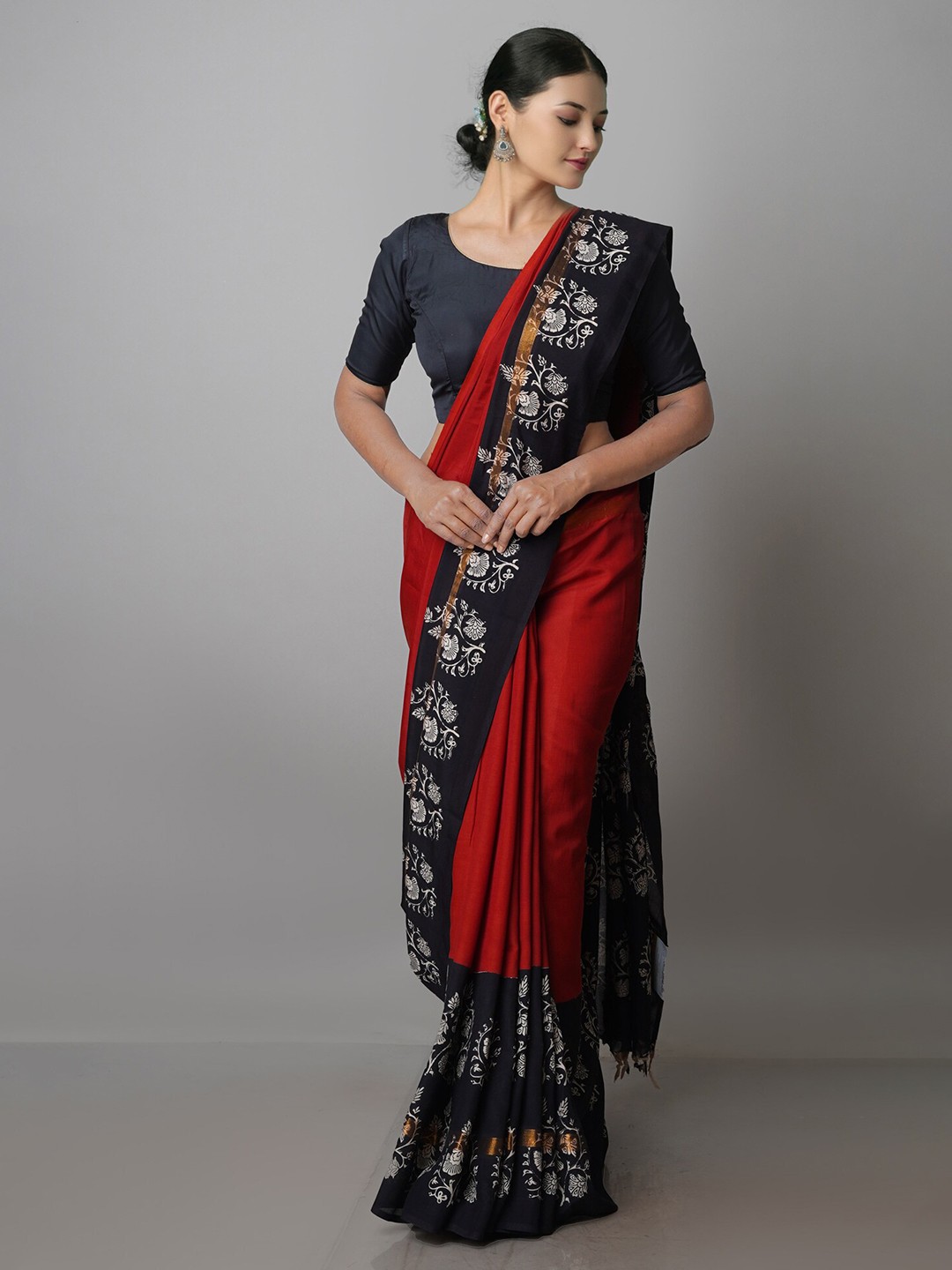 

Unnati Silks Zari Silk Cotton Chanderi Saree, Maroon