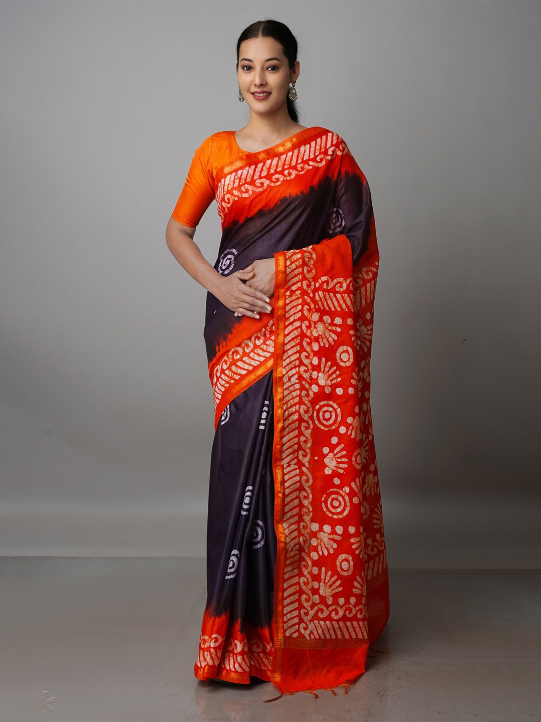 

Unnati Silks Batik Zari Pure Silk Chanderi Saree, Black