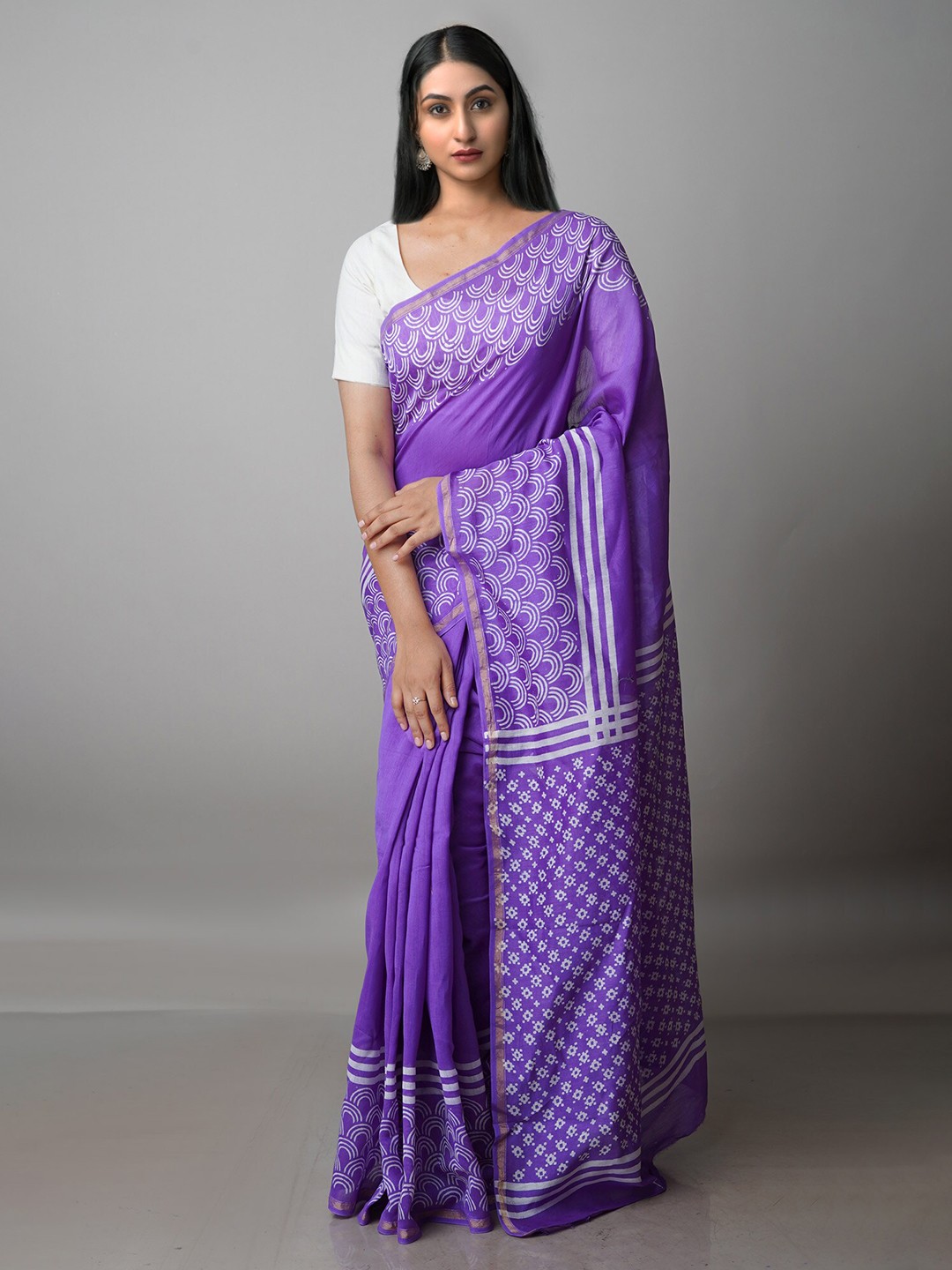

Unnati Silks Zari Chanderi Saree, Violet