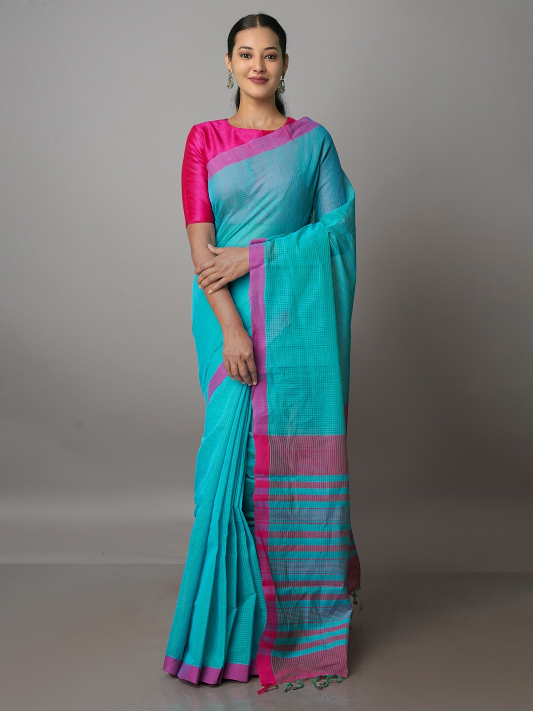 

Unnati Silks Checked Zari Pure Cotton Mangalagiri Saree, Blue