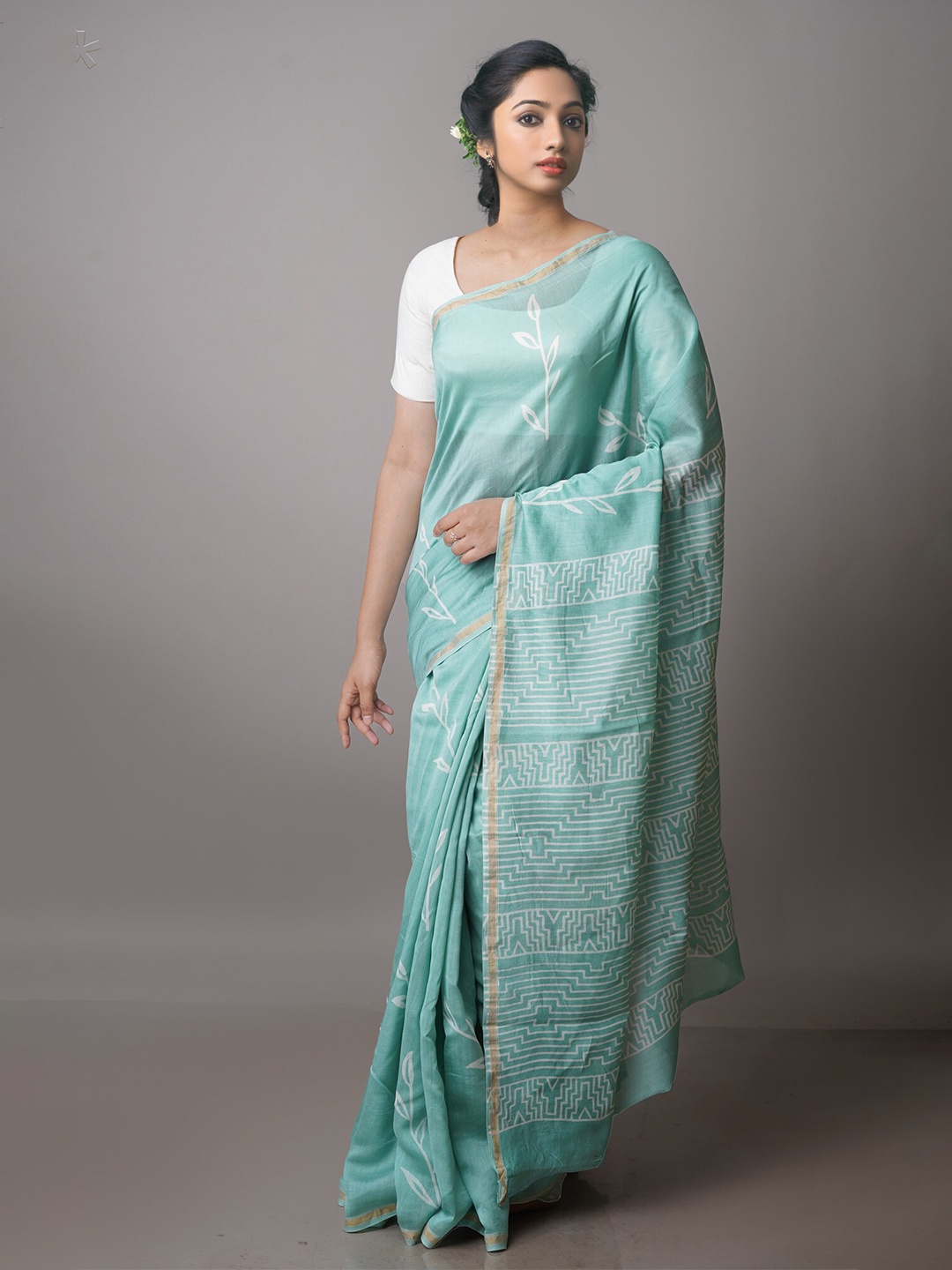 

Unnati Silks Zari Silk Cotton Chanderi Saree, Turquoise blue