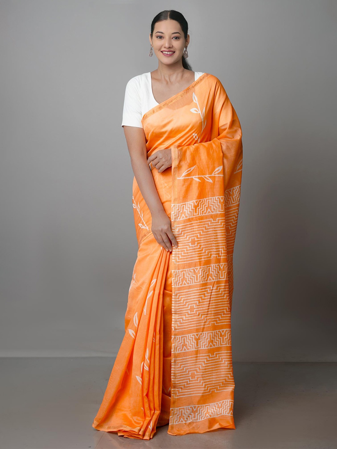 

Unnati Silks Batik Chanderi Handloom Saree, Orange