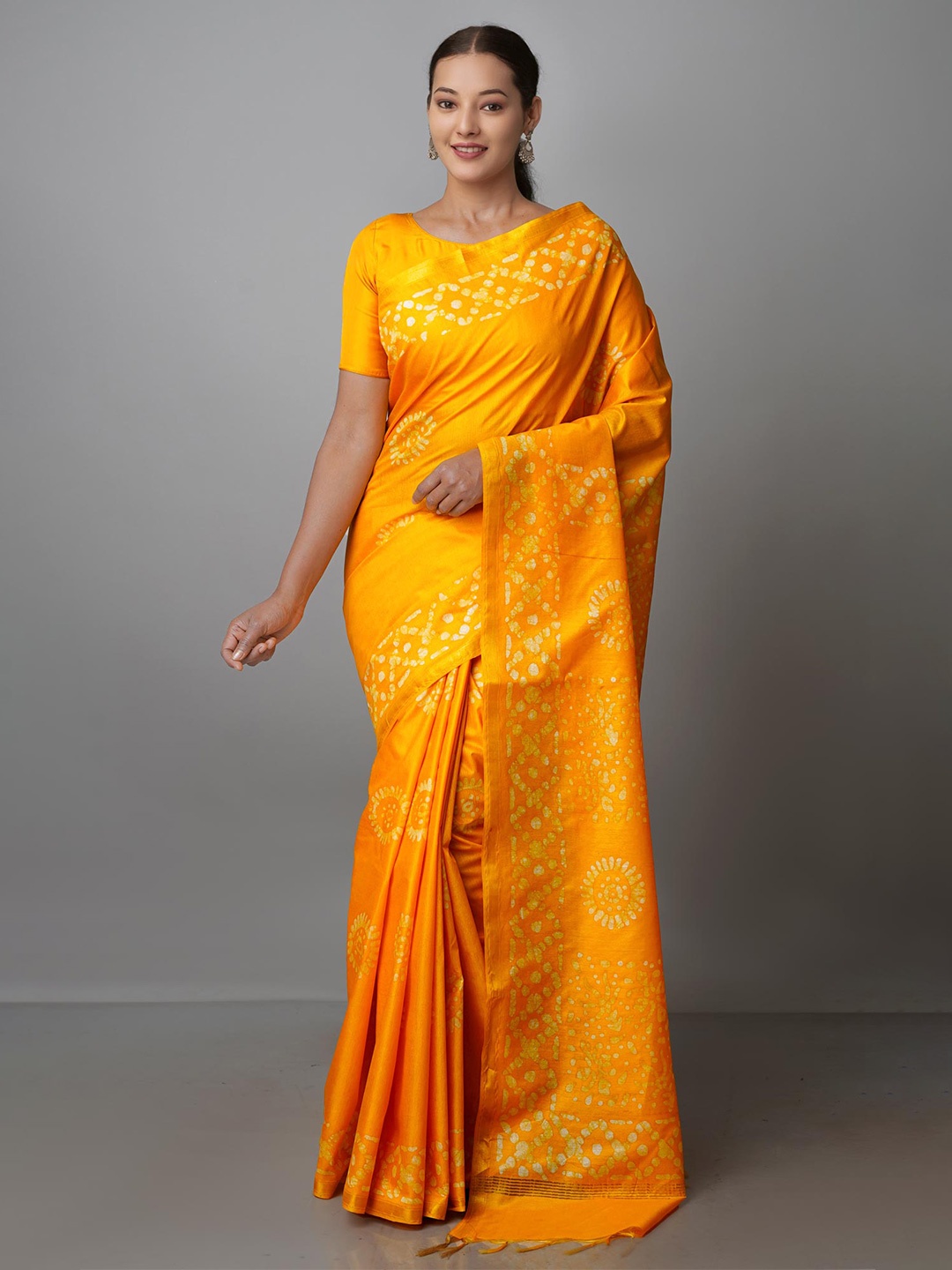 

Unnati Silks Batik Zari Pure Silk Chanderi Saree, Yellow