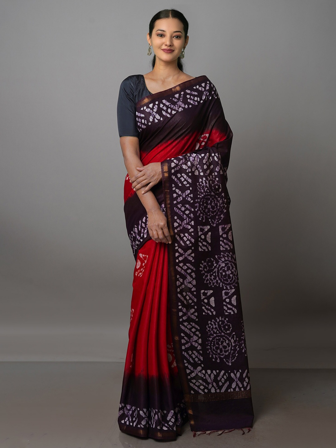 

Unnati Silks Batik Pure Silk Handloom Chanderi Saree, Red