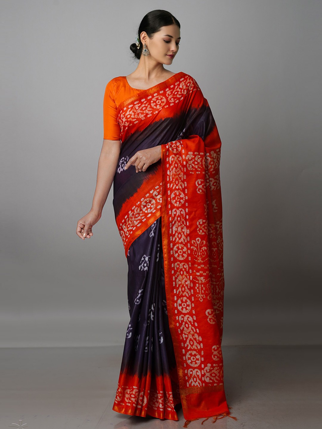 

Unnati Silks Batik Zari Pure Silk Chanderi Saree, Black