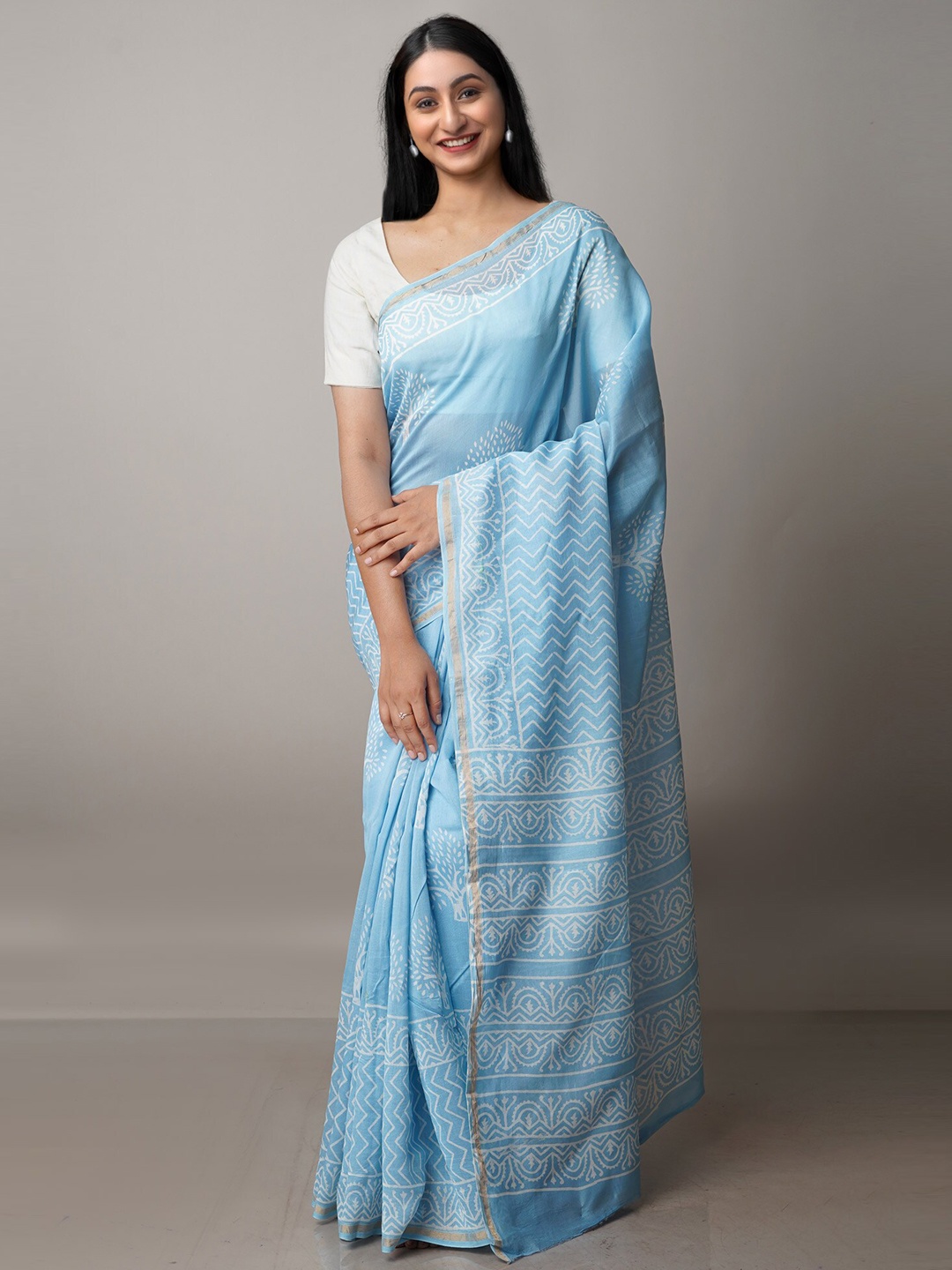 

Unnati Silks Tie and Dye Zari Chanderi Saree, Blue