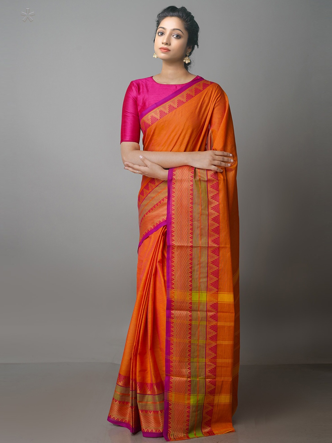 

Unnati Silks Zari Pure Cotton Kanjeevaram Saree, Orange