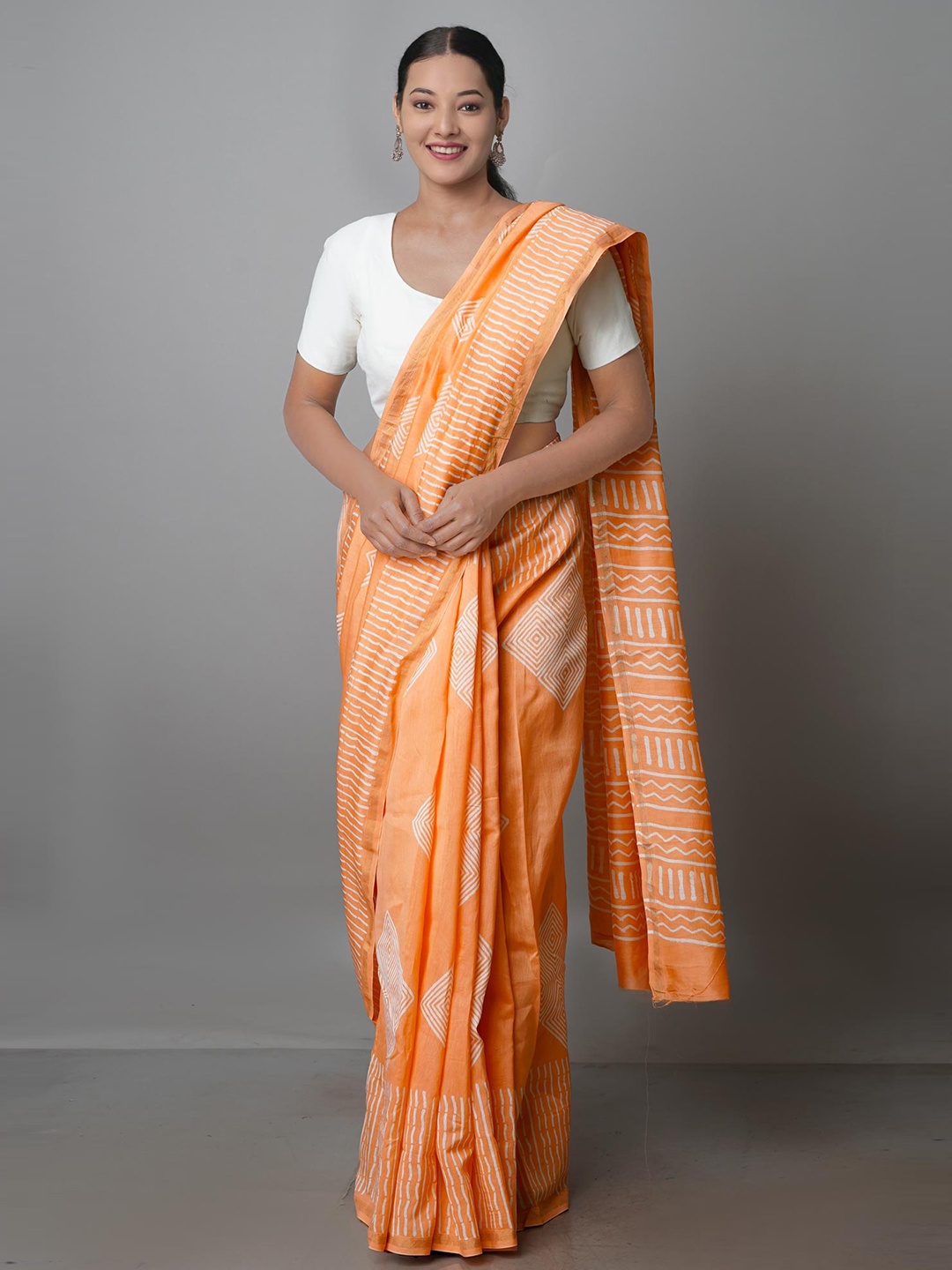 

Unnati Silks Zari Silk Cotton Chanderi Saree, Peach
