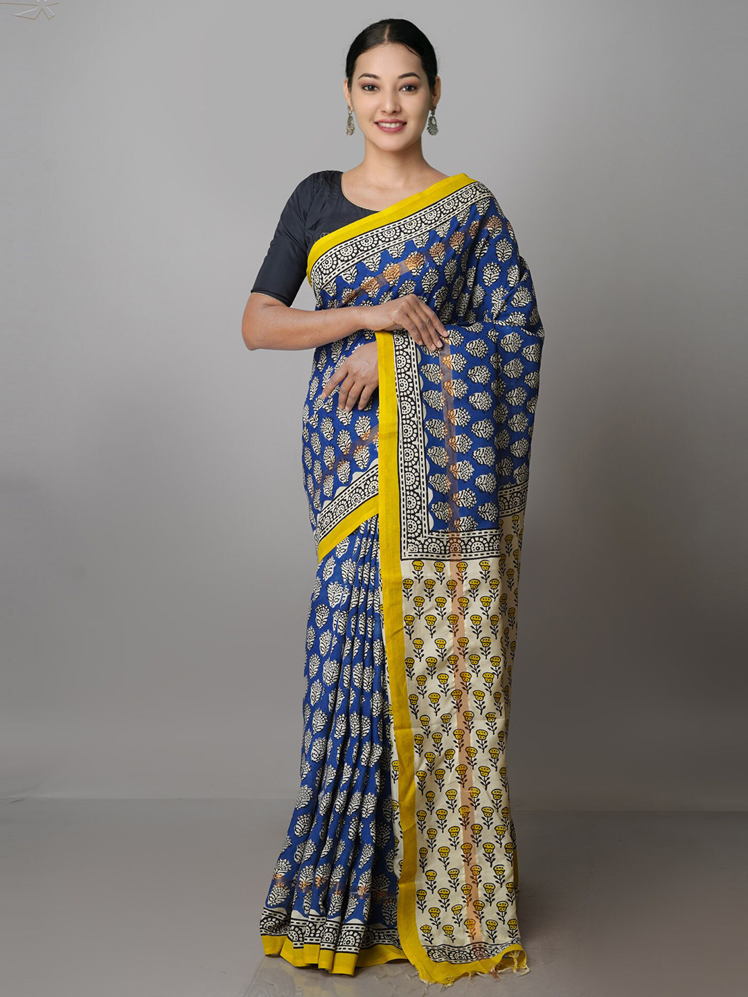 

Unnati Silks Floral Printed Chanderi Saree, Blue