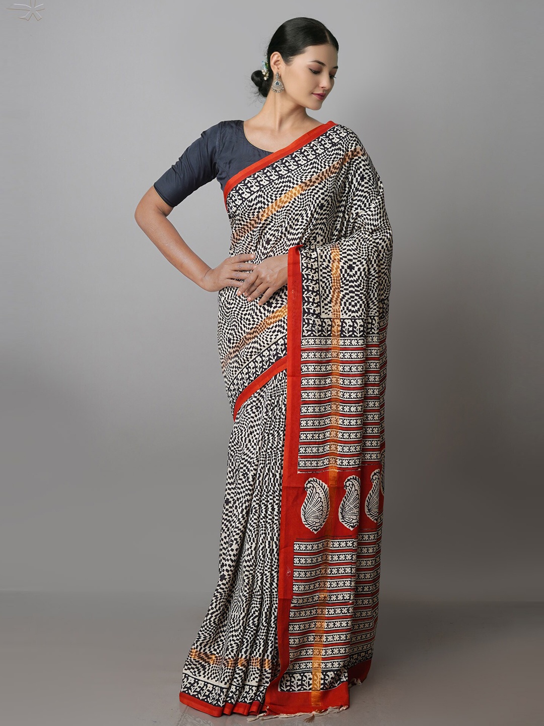 

Unnati Silk Abstract Printed Chanderi Saree, Cream