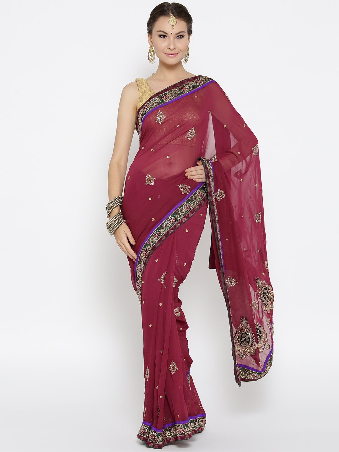 

Chhabra 555 Pink Pure Georgette Embellished Saree