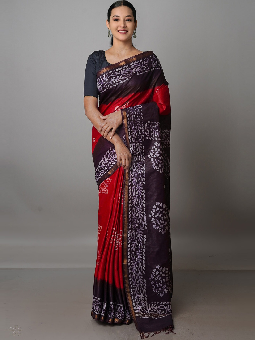 

Unnati Silks Batik Zari Pure Silk Chanderi Saree, Red