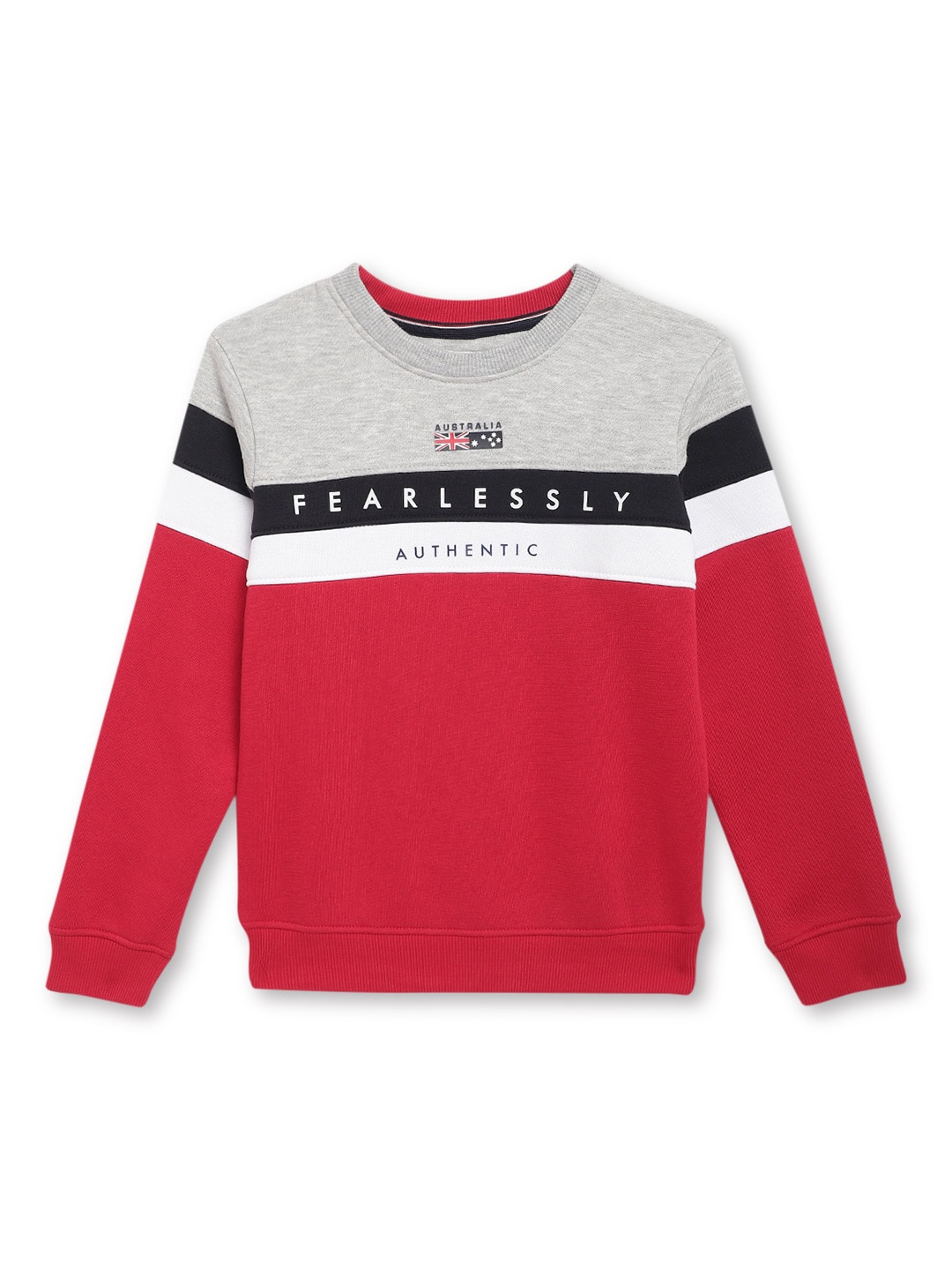 

Cantabil Boys Colourblocked Fleece Pullover Sweatshirt, Red