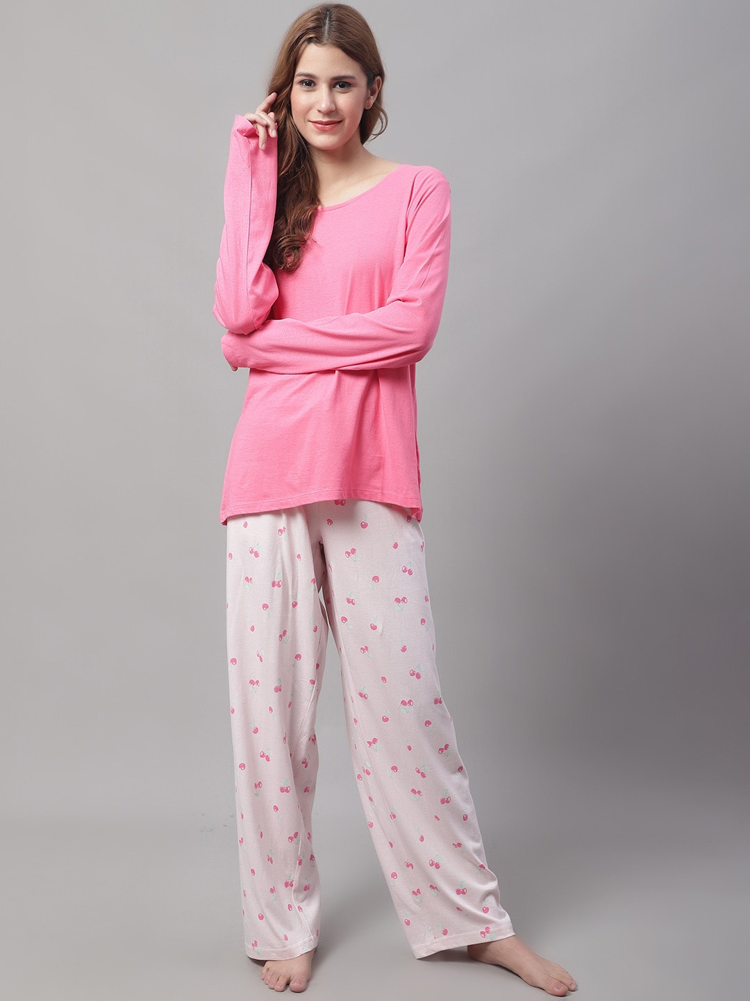 

NoBarr Women 2 Pieces Round Neck Night suit, Pink