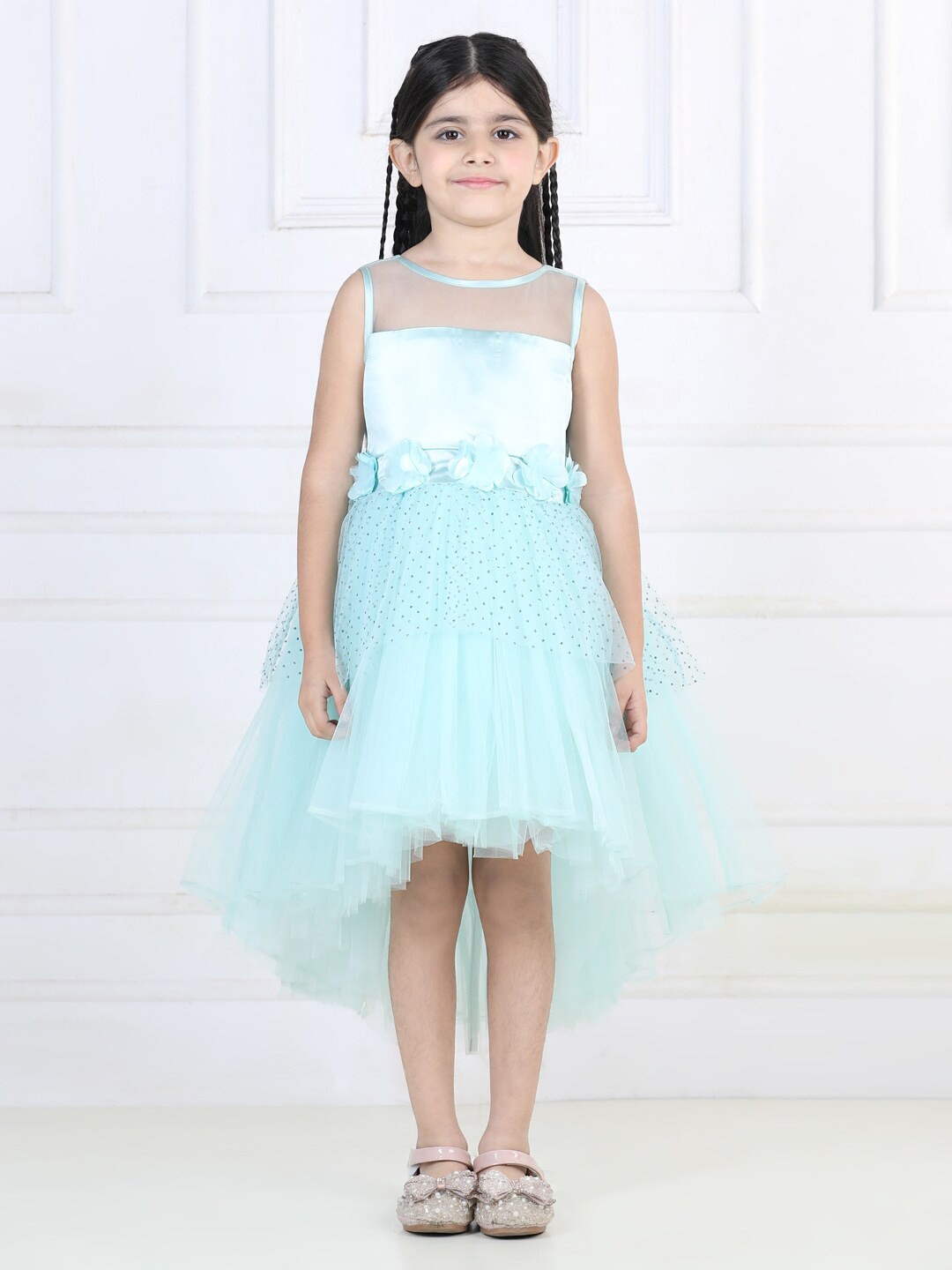

Toy Balloon kids Girls Self Design High-Low Net Dress, Blue