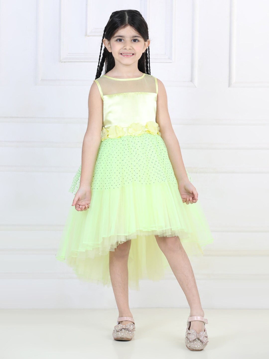 

Toy Balloon kids Girls Embellished Net Midi Dress, Yellow