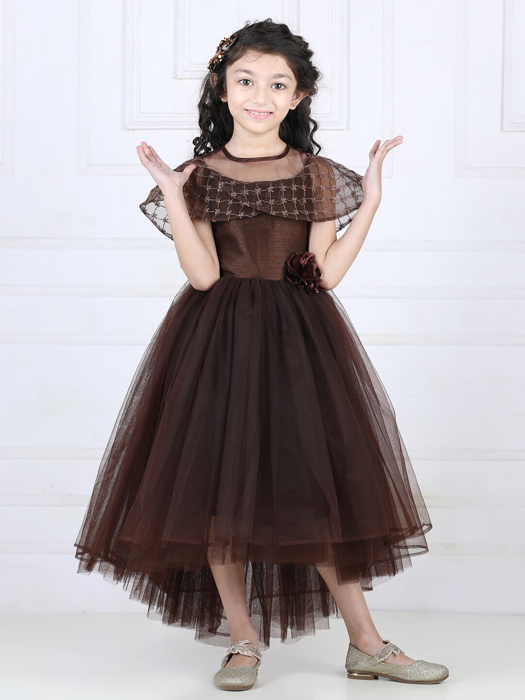 

Toy Balloon kids Net Midi Dress, Brown